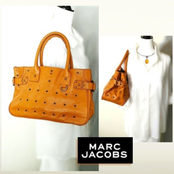Marc Jacobs Orange Brown Genuine Leather Large Satchel Handbag Perforate… - Picture 2 of 11